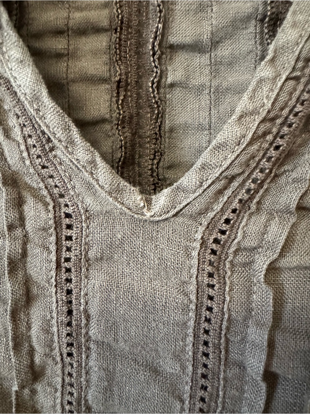 120% Lino Linen Tunic Top Coastal Taupe Pleated Long Blouse XL READ - Picture 5 of 10